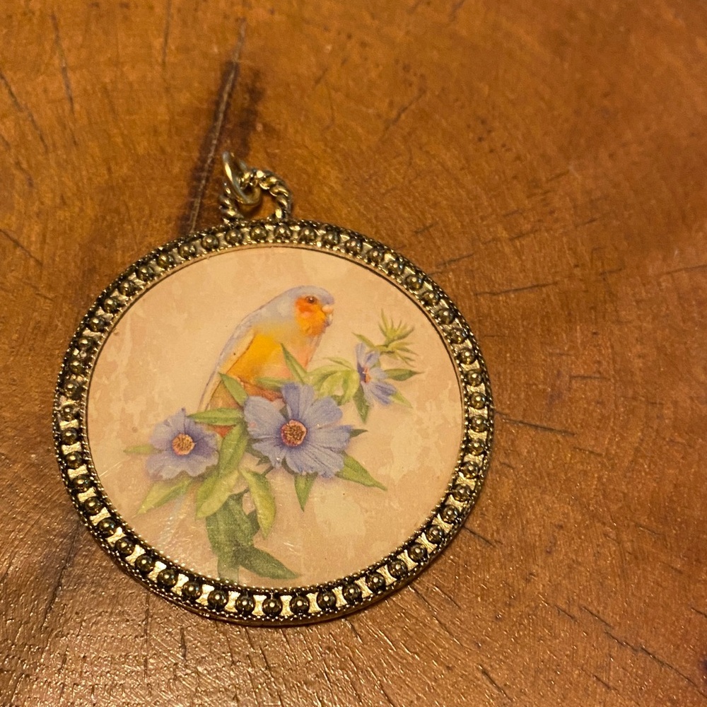 Gold and Cream Bird Pendant